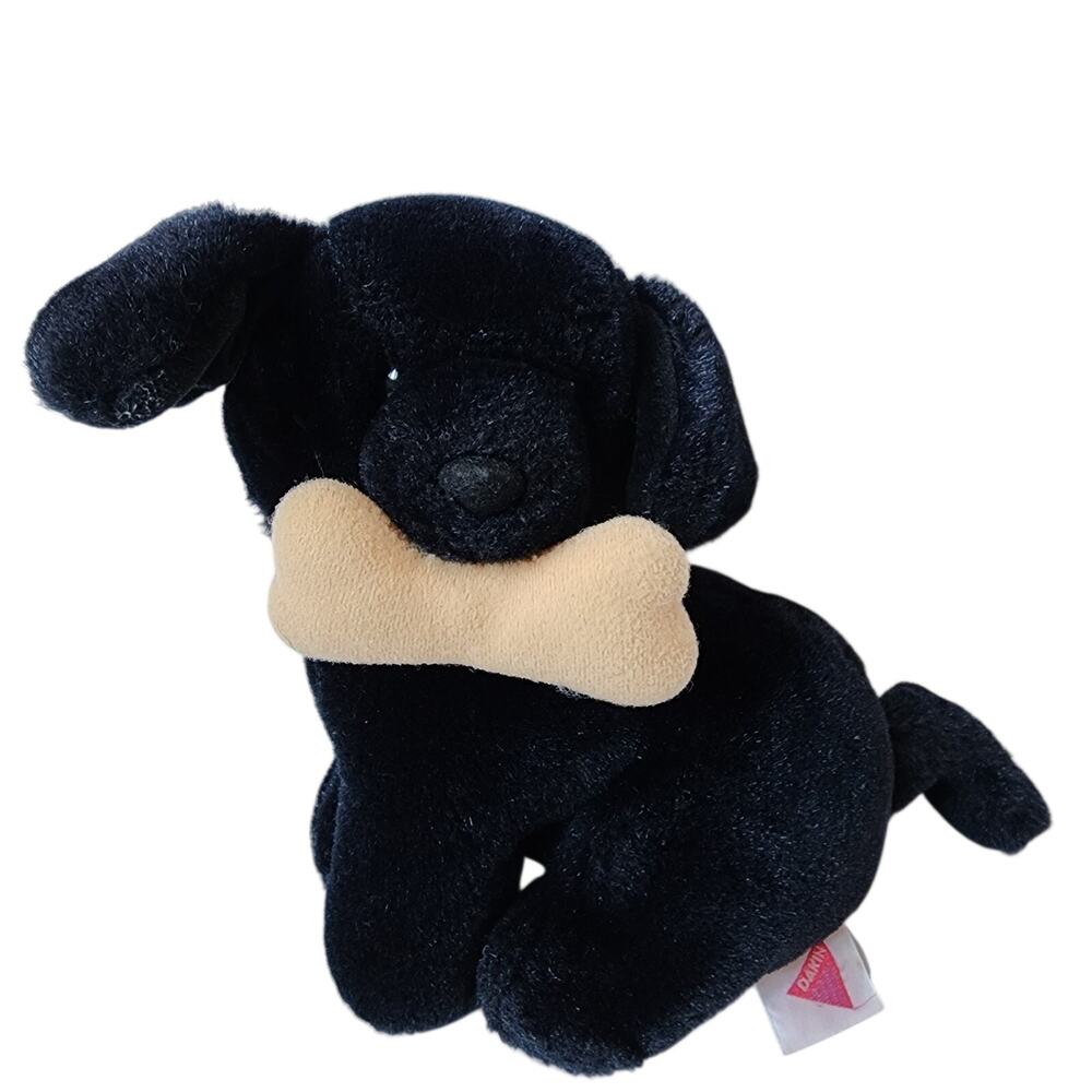 Vintage Dakin Plush Dog Black Labrador Bone Lab 1987 Small 9" Stuffed Animal